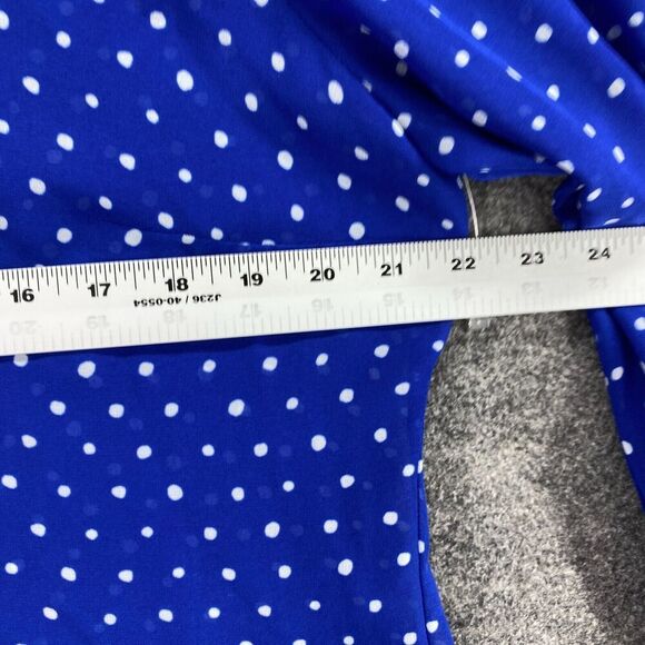 5/$45 A New Approach Blouse Women PL Petite Blue Polka Dot 1/2 Button V-Neck - Picture 7 of 9